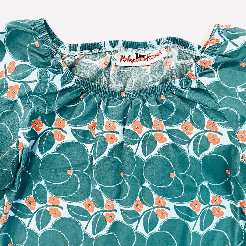 Haley and the Hound teal orange floral cotton shirt Womens Small Medium S/M - Picture 4 of 8